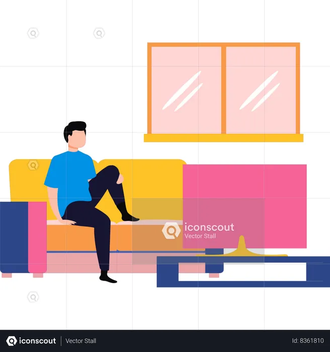 Boy watching television at home  Illustration