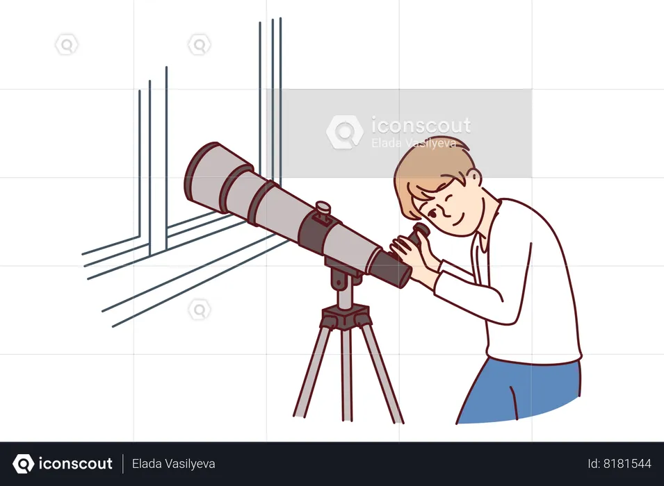Boy watching through telescope  Illustration