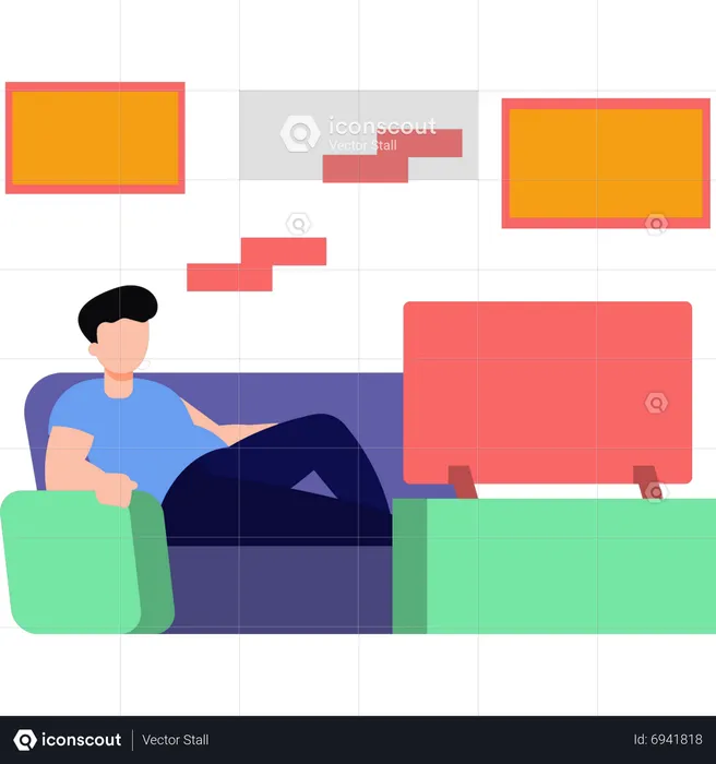 Boy watching TV on sofa  Illustration