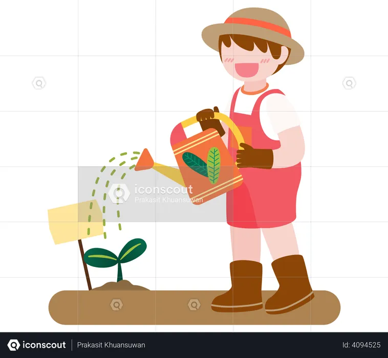 Boy watering plant  Illustration