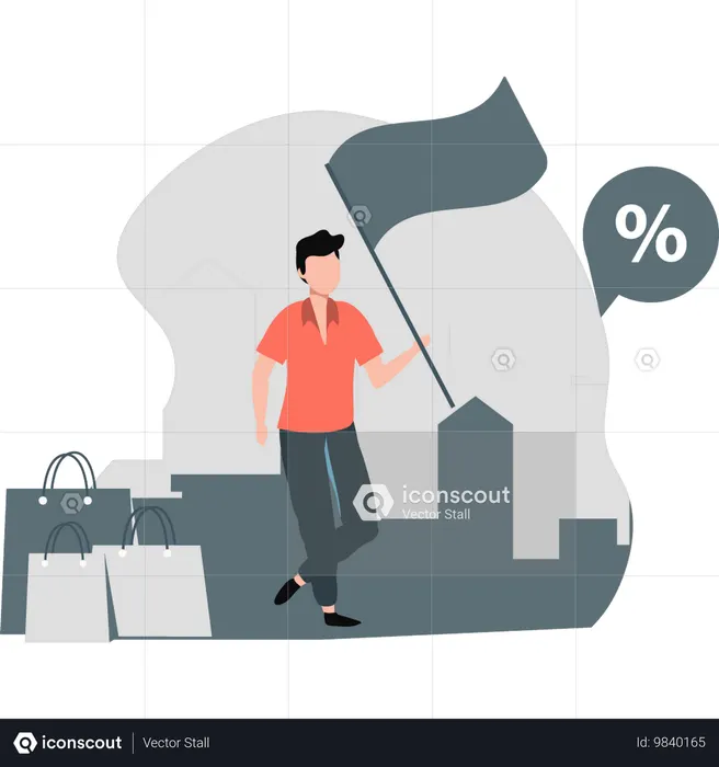 Boy waving discount flag  Illustration