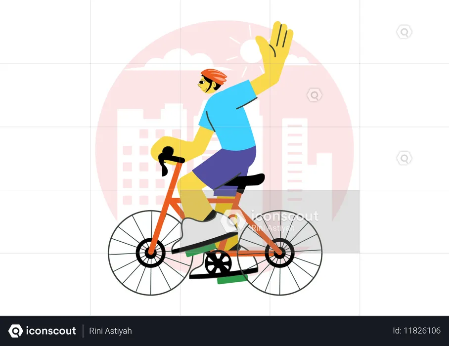 Boy waving hand while going for cycle riding  Illustration