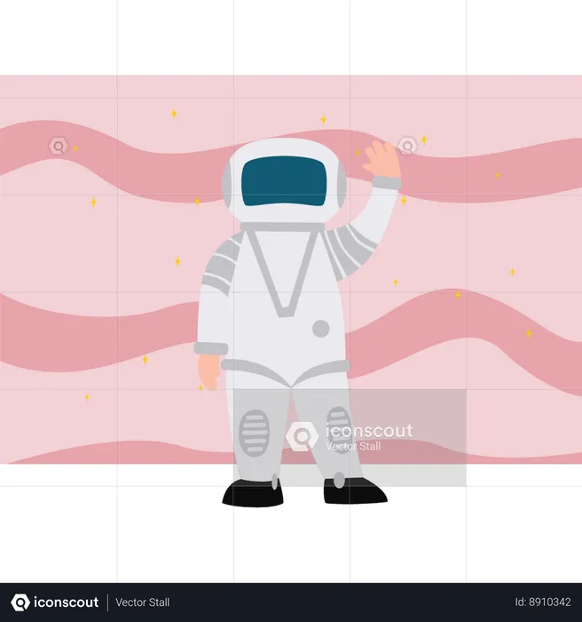 Boy Waving In Space  Illustration