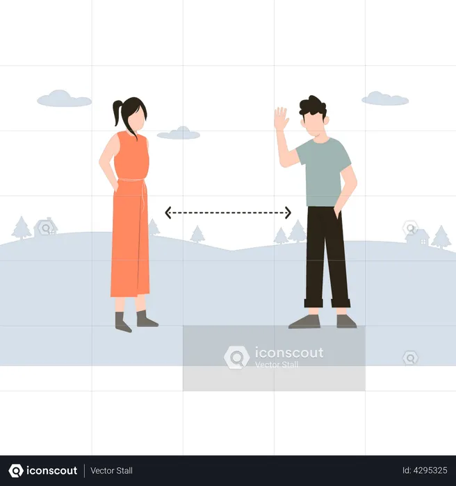 Boy waving to girl from a safe distance  Illustration