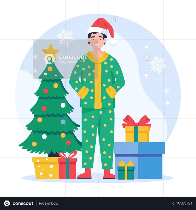 Boy wearing Christmas costume to celebrate Christmas  Illustration