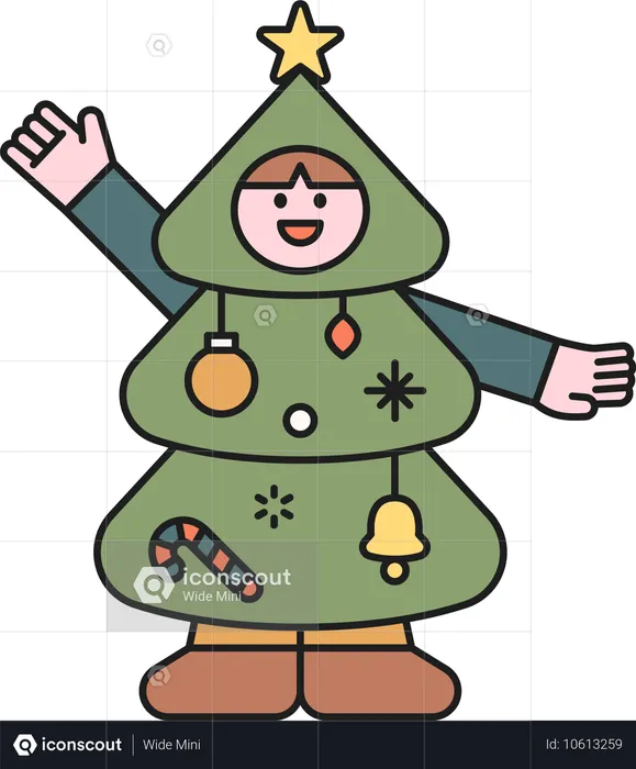 クリスマスツリーの衣装を着た男の子  イラスト