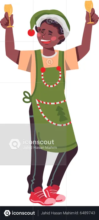 Boy wearing elf costume and celebrate christmas party  Illustration