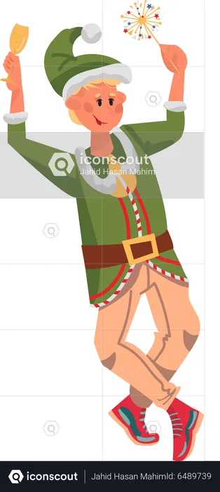 Boy wearing elf costume in christmas party  Illustration