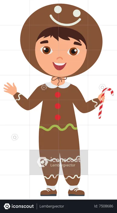 Boy wearing gingerbread man costume  Illustration