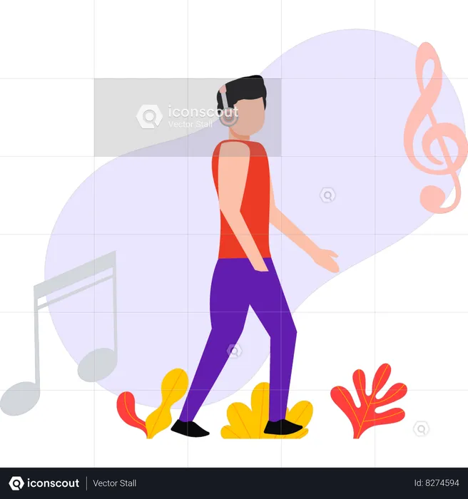 Boy wearing headphones enjoying music  Illustration