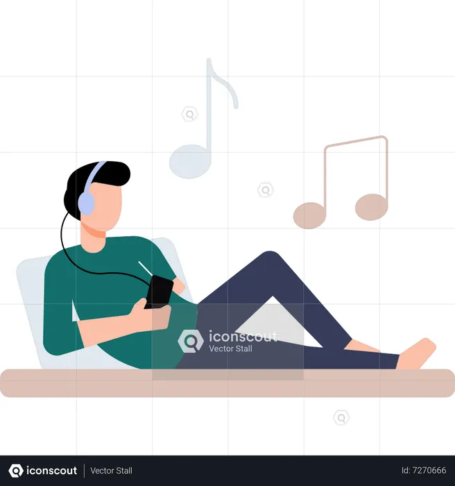Boy wearing headphones listening to music  Illustration