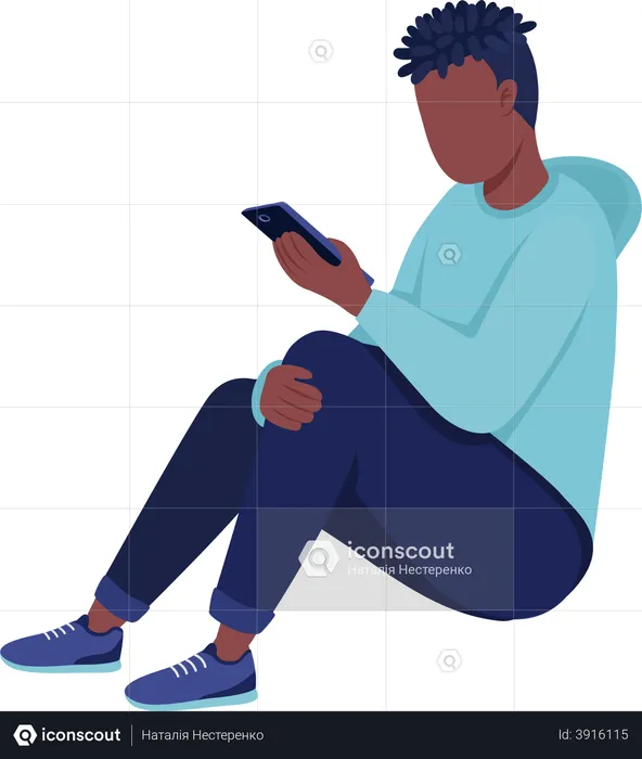 Boy wearing hoodie using smartphone  Illustration