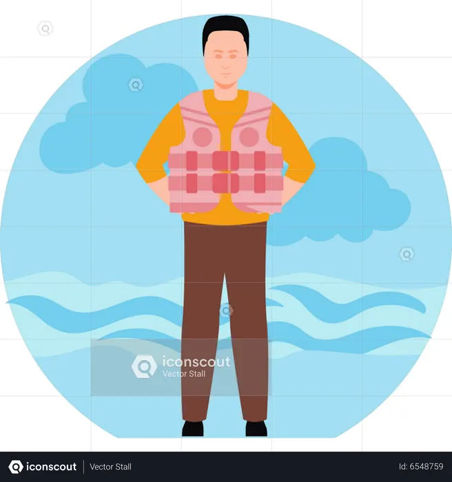 Boy wearing life jacket  Illustration