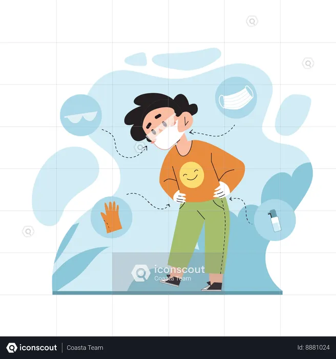 Boy wearing mask and face protector  Illustration