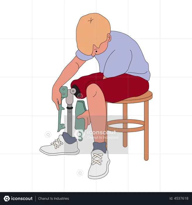 Boy wearing prosthetic leg  Illustration