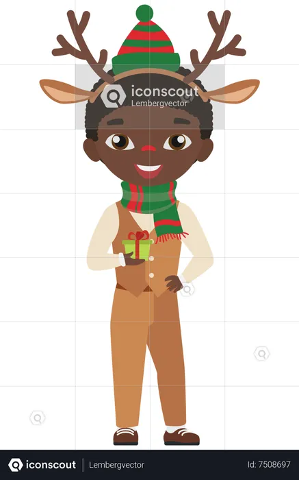 Boy wearing reindeer costume  Illustration