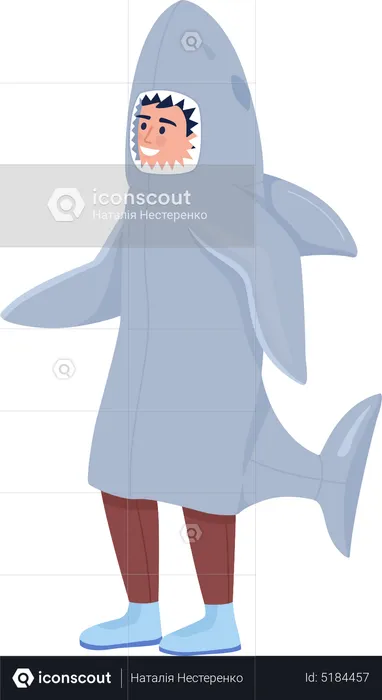 Boy wearing shark costume for halloween  Illustration