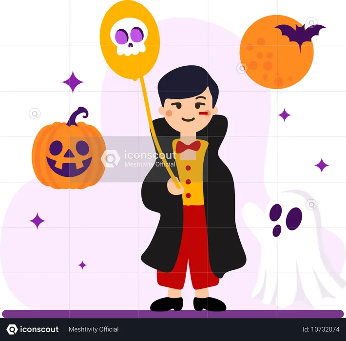 Boy wearing Spooky Costume  Illustration