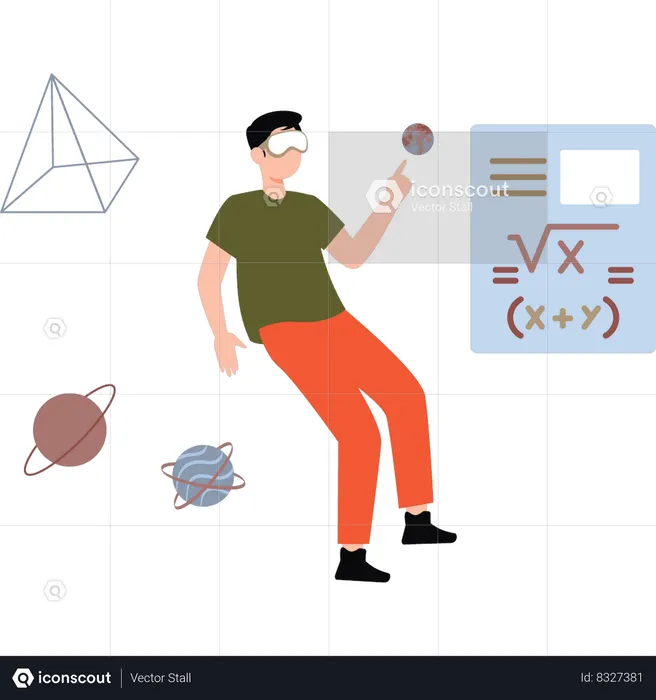 Boy wearing VR doing math  Illustration