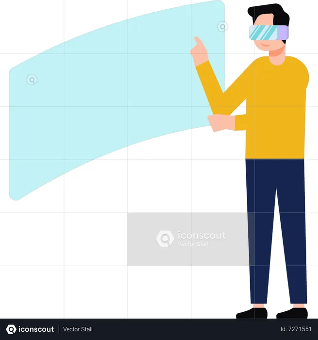 Boy wearing VR glasses and looking at screen  Illustration