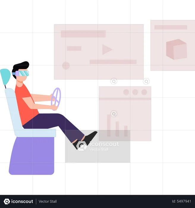 Boy wearing VR glasses playing video games  Illustration