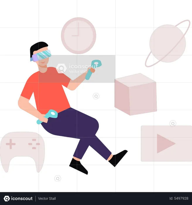 Boy wearing VR goggles is playing a game  Illustration