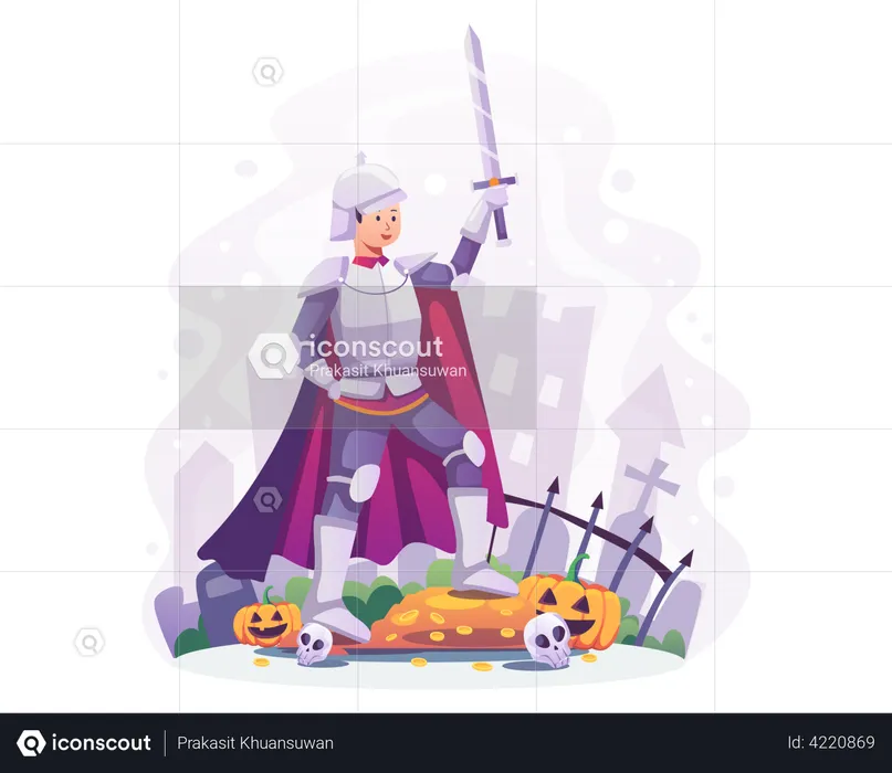 Boy wearing worrier costume at Halloween  Illustration