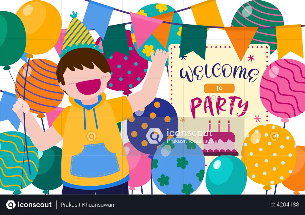 Boy welcoming to birthday party  Illustration