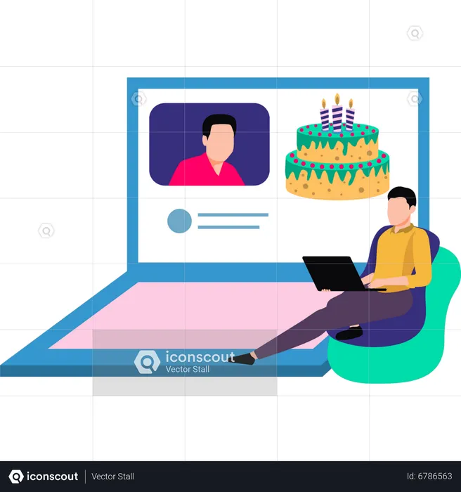 Boy wishing another boy happy birthday online  Illustration