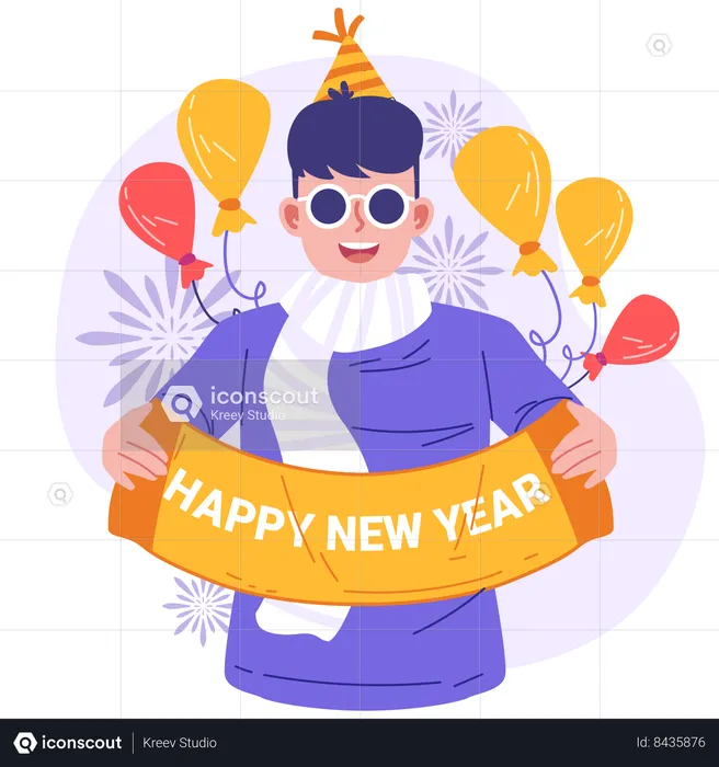 Boy wishing celebrate new year  Illustration