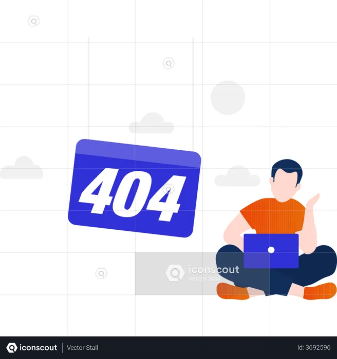 Boy with 404 error screen  Illustration