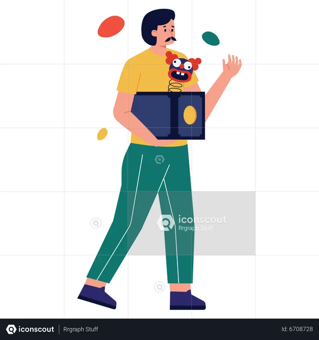 Boy with April Fool prank box  Illustration