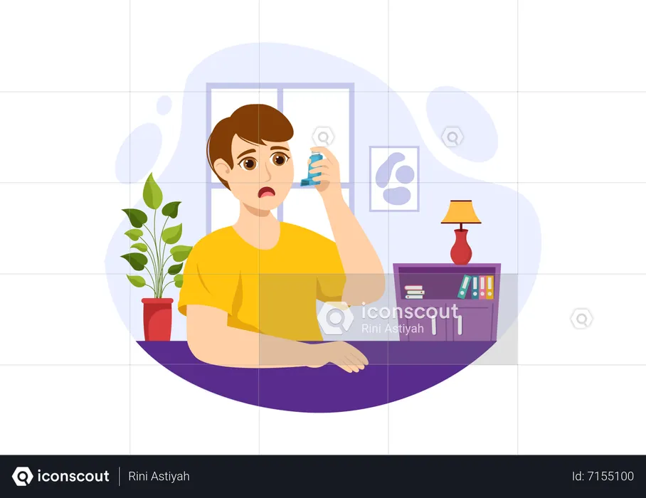 Boy with Asthma Inhalers for Breathing  Illustration
