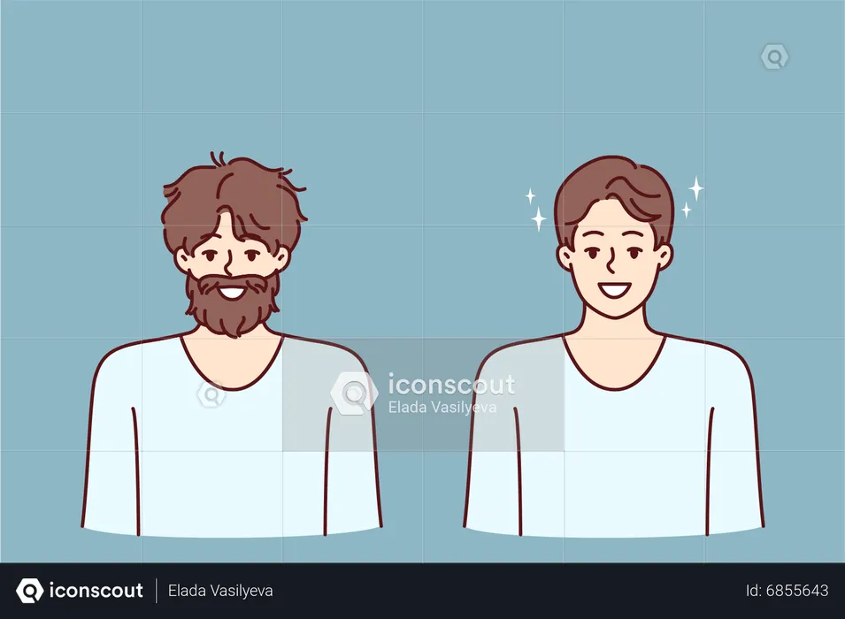 Boy with beard vs without beard  Illustration