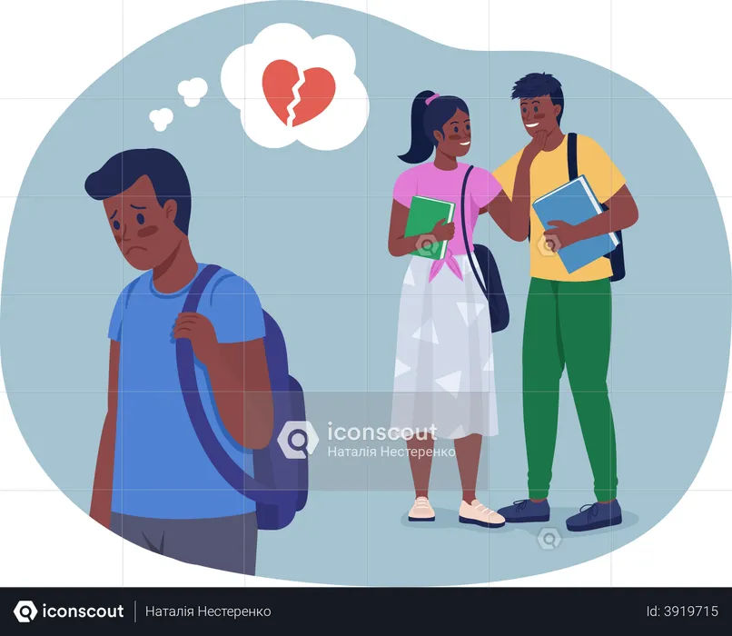 Boy with broken heart by girlfriend  Illustration