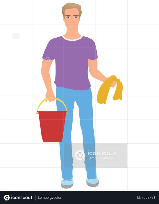 Boy with bucket and cloth  Illustration