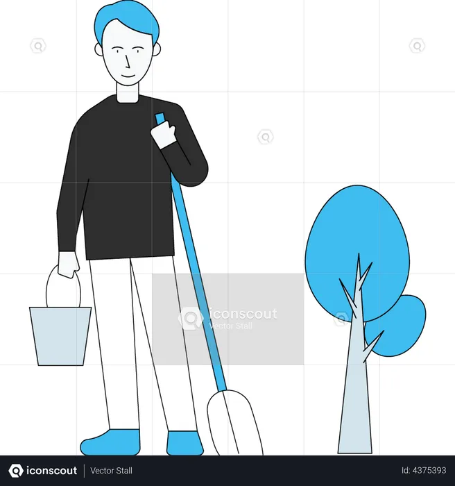 Boy with bucket and pitchfork  Illustration