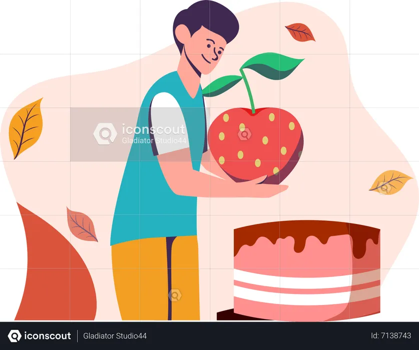 Boy with cake  Illustration