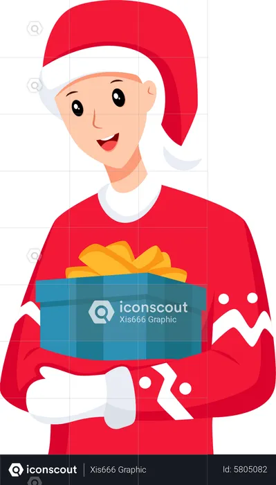 Boy with Christmas Gift  Illustration