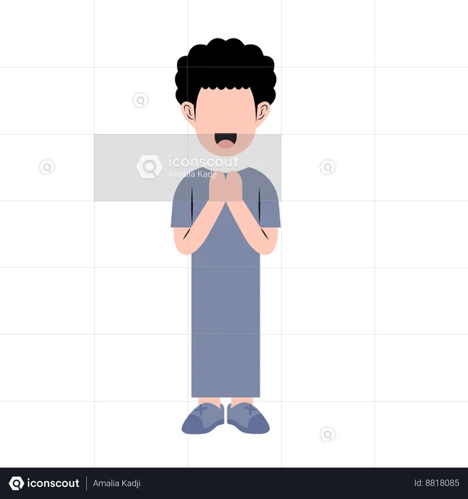 Boy With Eid Greeting Gesture  Illustration