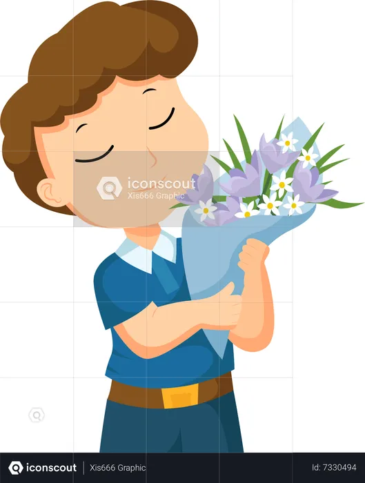 Boy with Flower bouquet  Illustration