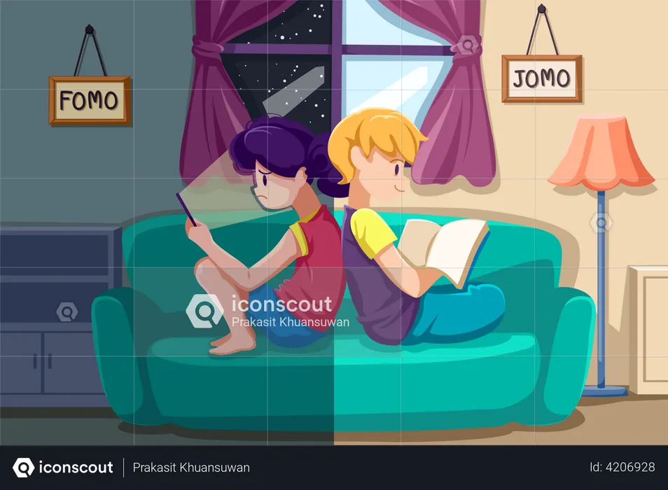 Boy with Fomo And girl with Jomo  Illustration