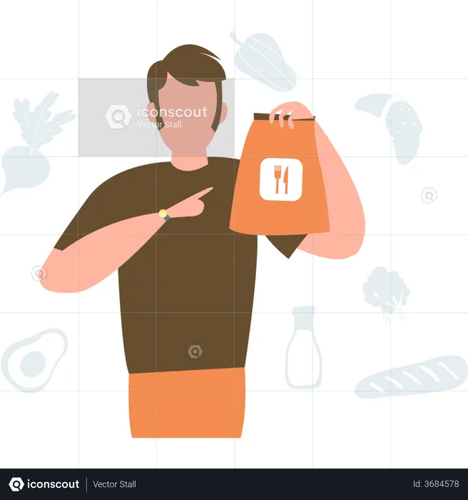 Boy with food parcel  Illustration