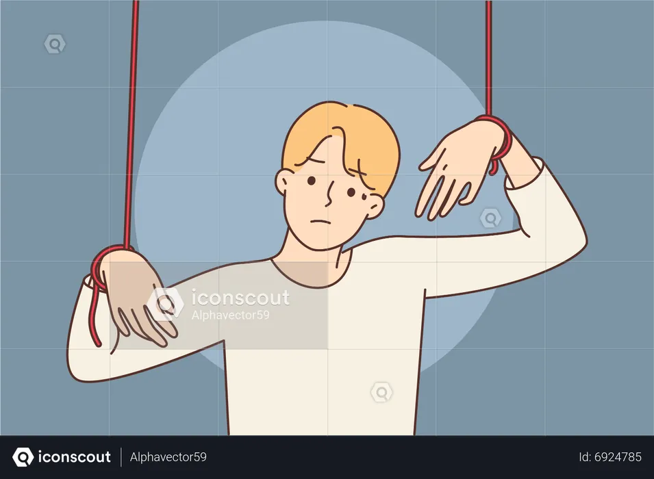 Boy with hands tie of rope  Illustration