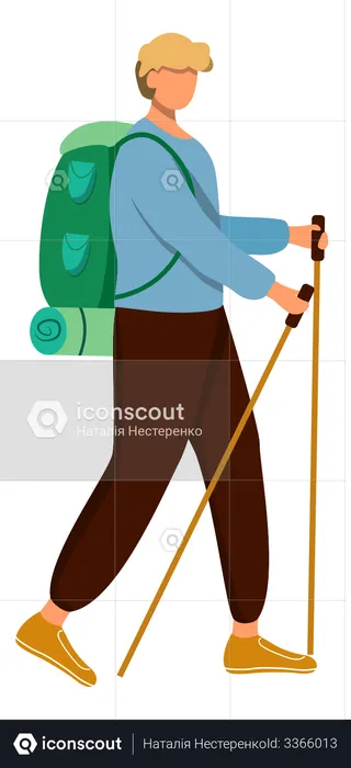 Boy with hiking sticks  Illustration