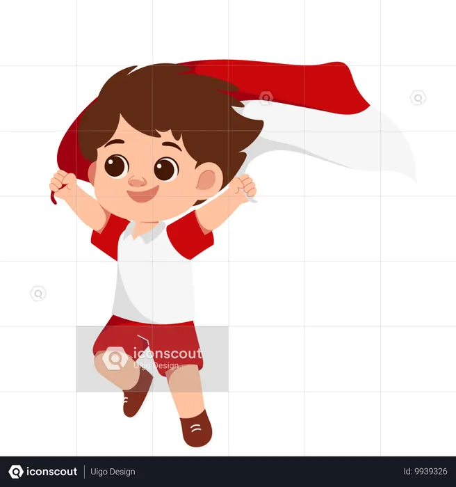Boy With Indonesian Flag  Illustration