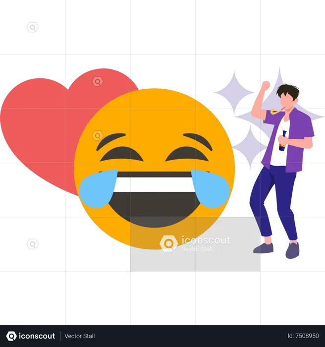Boy with laughter emoji  Illustration