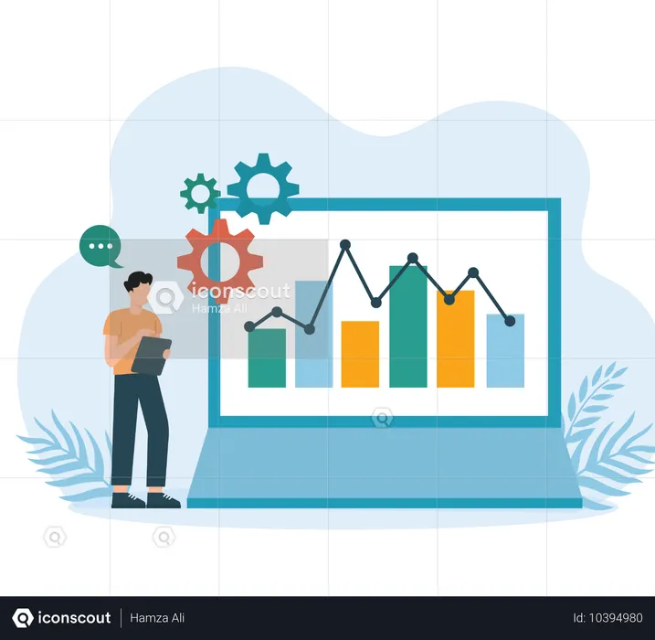 Boy with Market down graph  Illustration