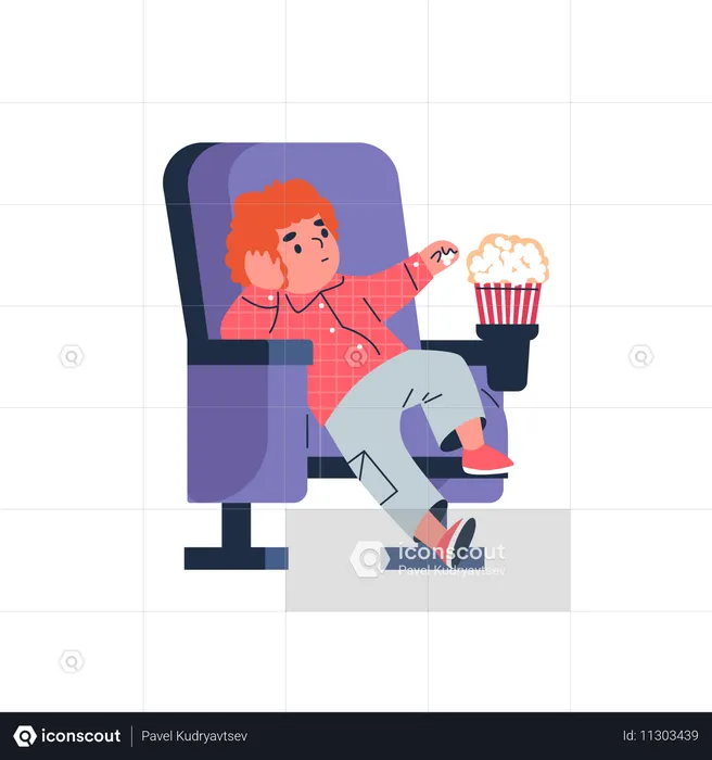 Boy with popcorn in a chair  Illustration