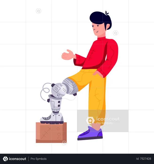 Boy with prosthesis leg  Illustration